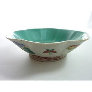 Antique Chinese White Rooster Chicken Blue Bowl
